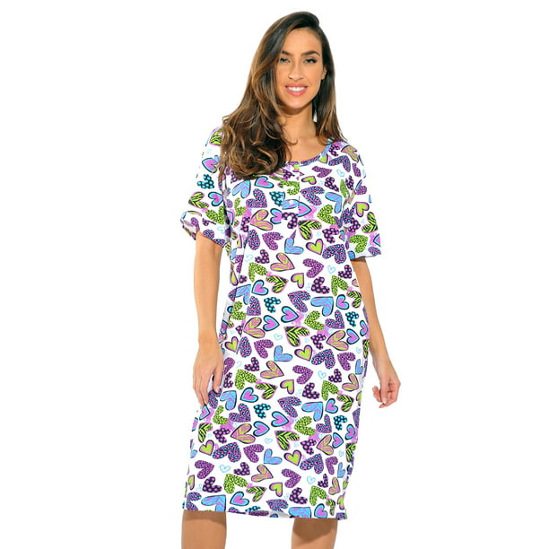 Womens Short Sleeve Cotton Nightgown Sleep Dress/Sleepwear,XL,Rebel Hearts